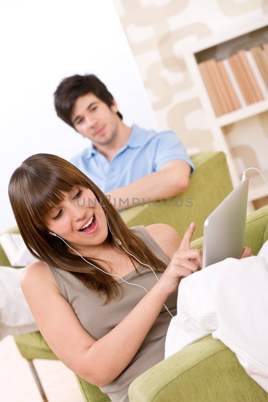 Student - teenage woman with touch screen tablet computer