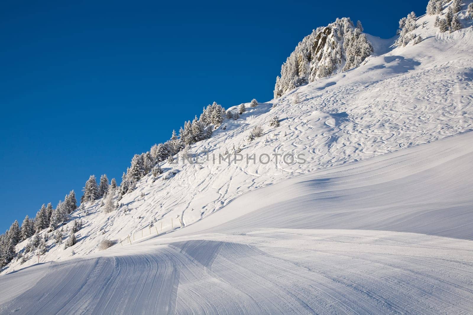 Freshly groomed ski slope