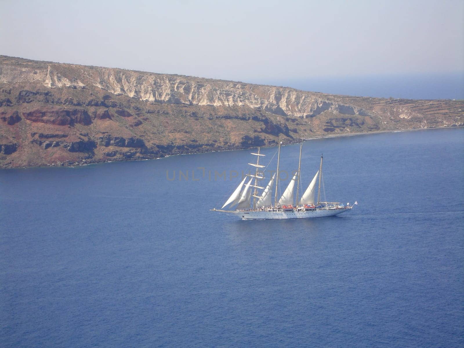 Sailing ship near Santorini