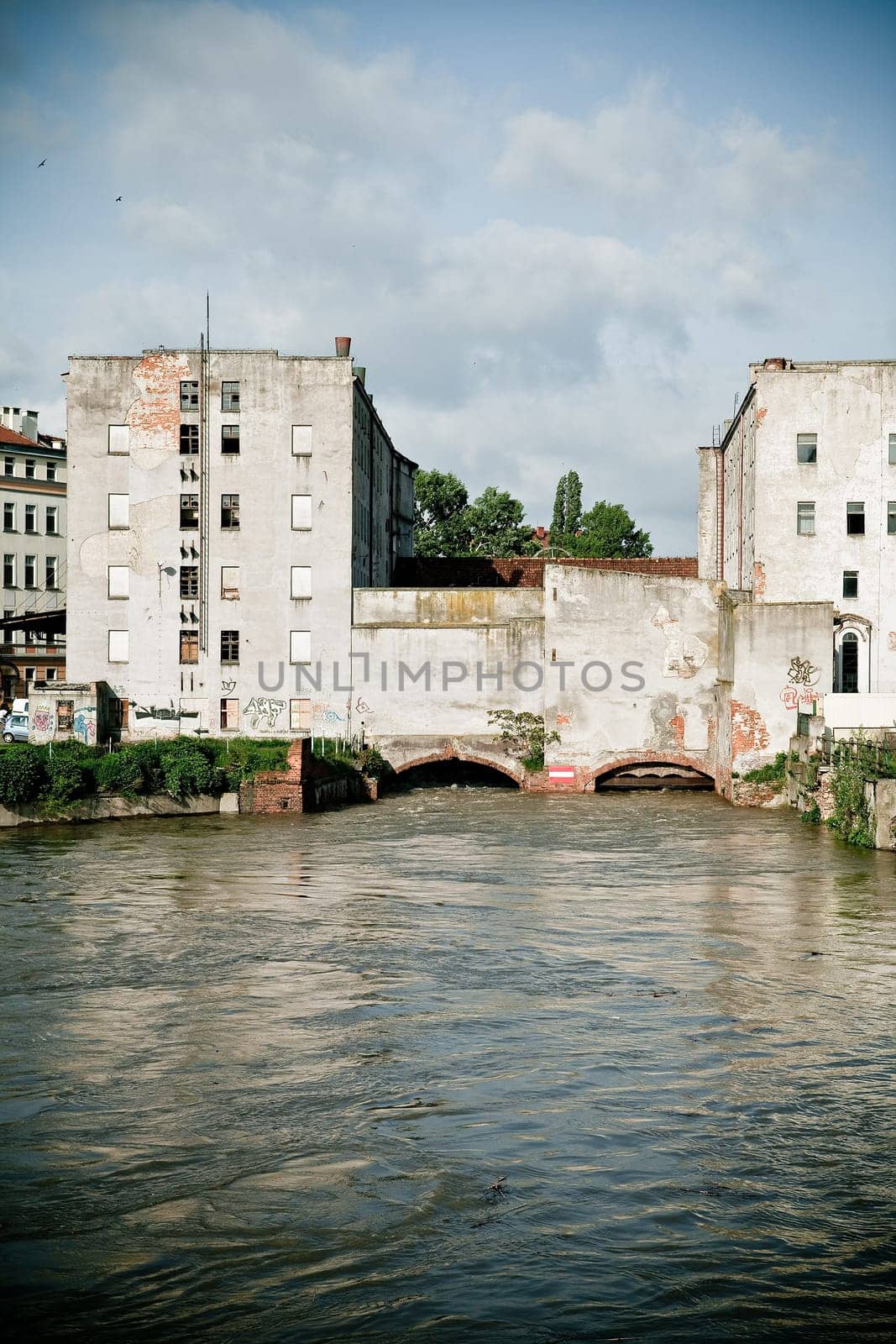 View of an old mill in Wroclaw from Slodowa Island