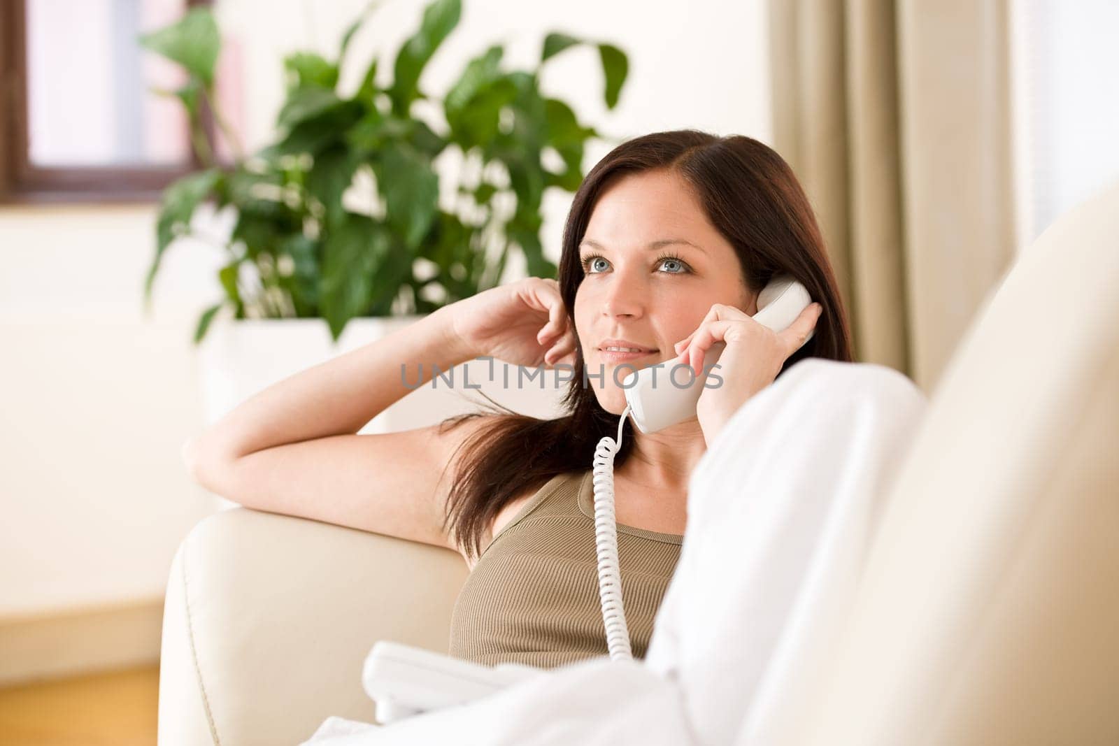 On the phone home woman calling