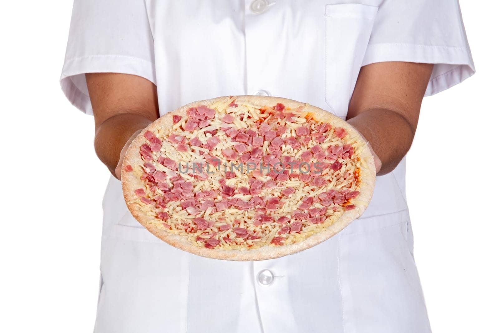 Pretty cook girl with a delicious pizza