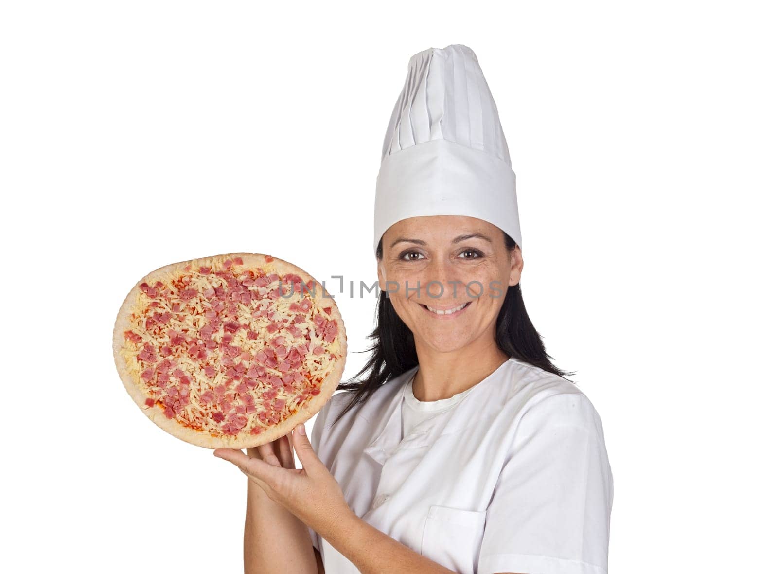 Pretty cook girl with a delicious pizza