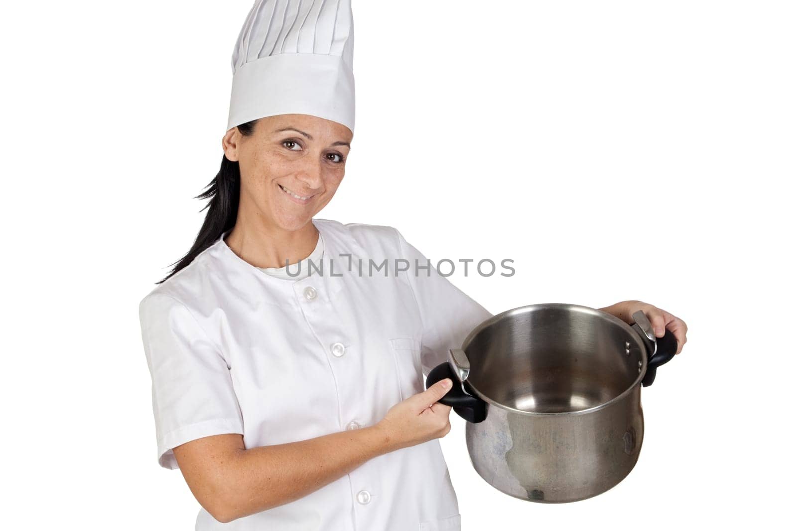 Pretty cook girl with a pot