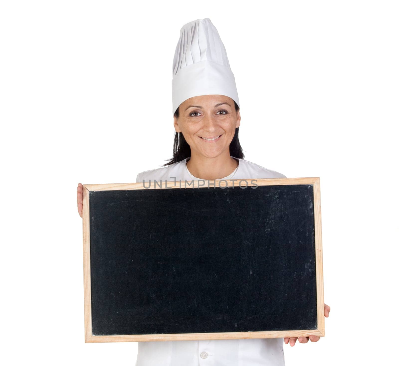 Pretty cook girl with blank slate