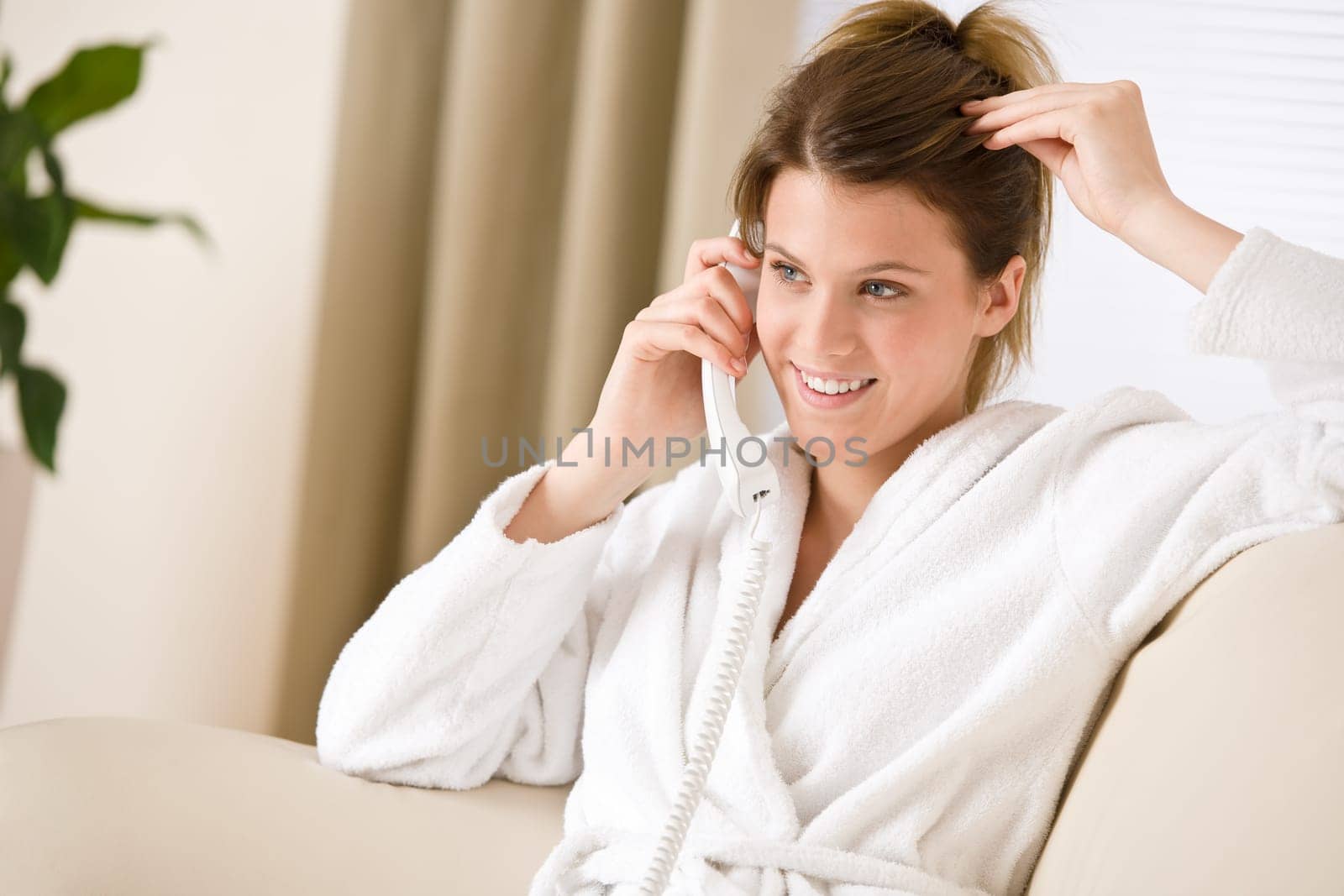 On the phone home woman calling