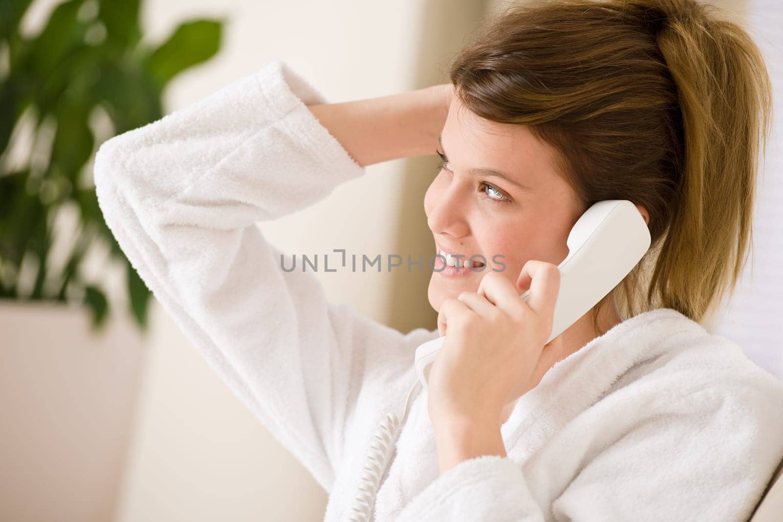 On the phone home woman calling