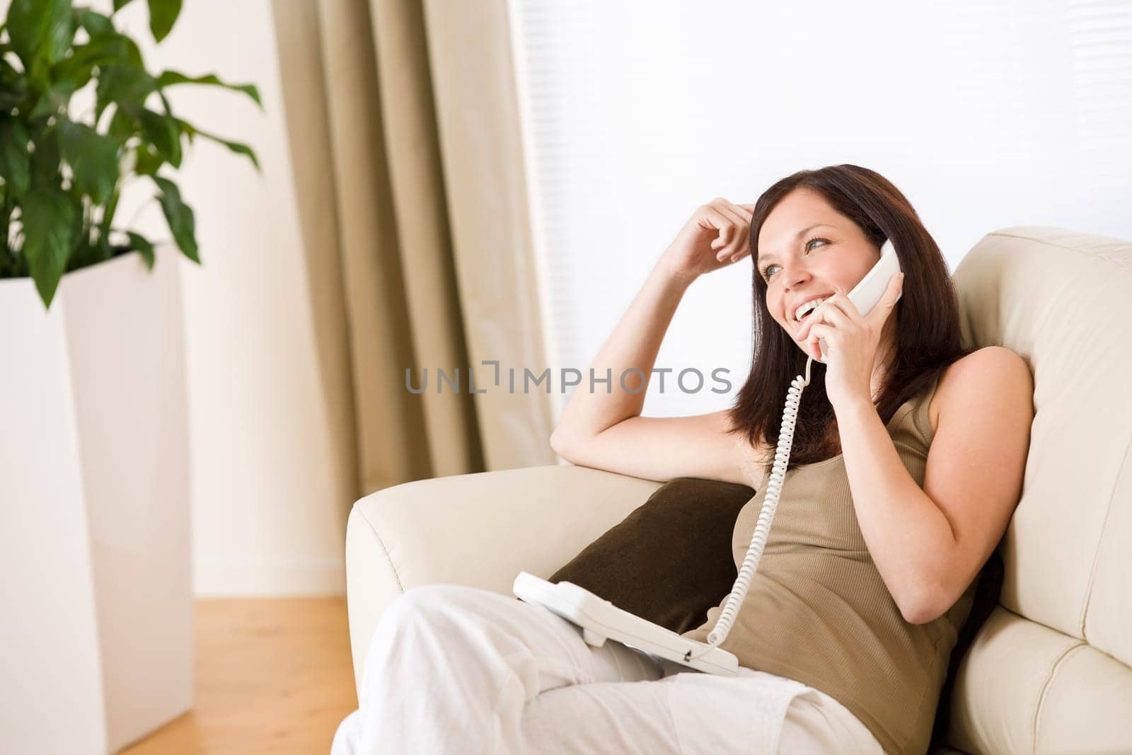 On the phone home woman calling