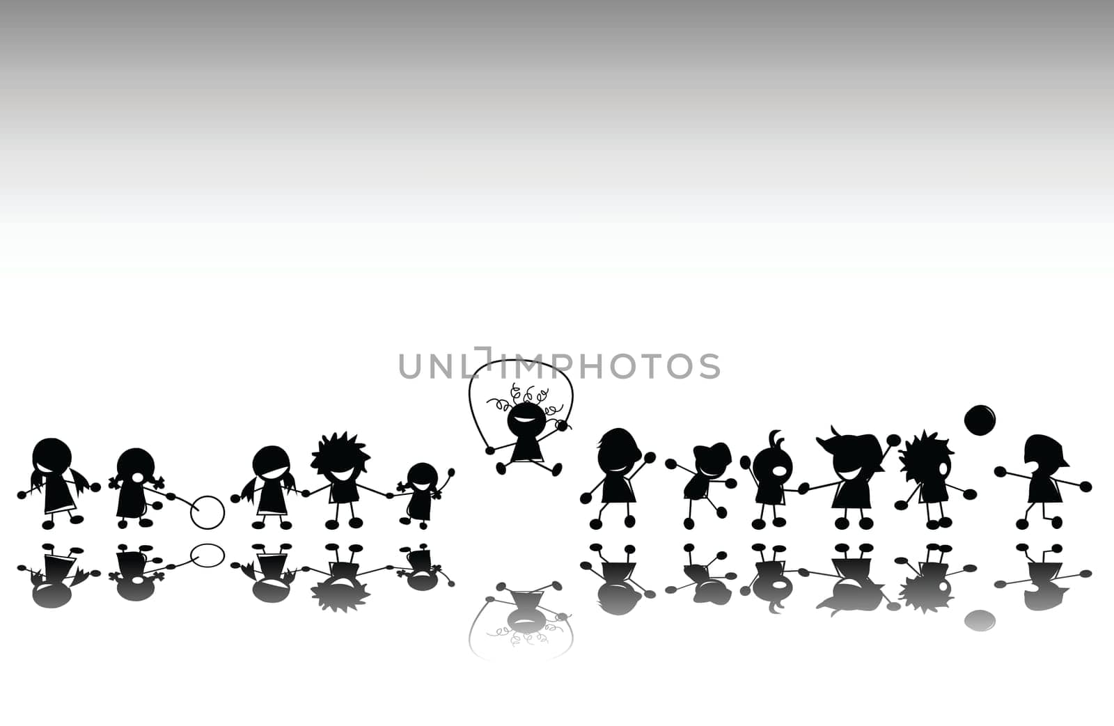 Group of kids playing, vector silhouette