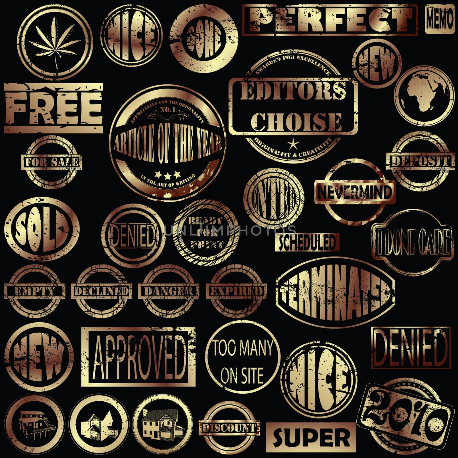 Golden grunge stamps