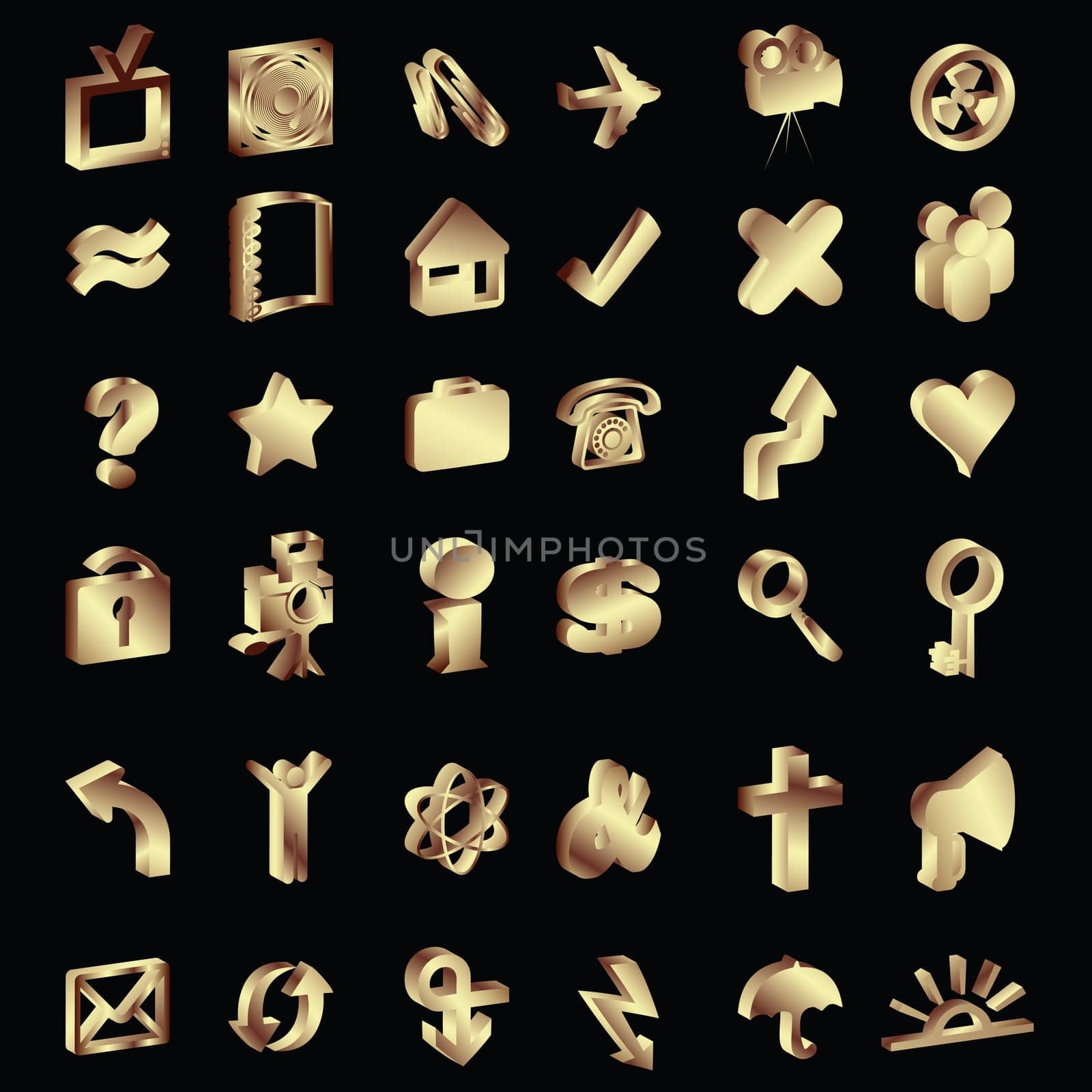 3D gold icons set