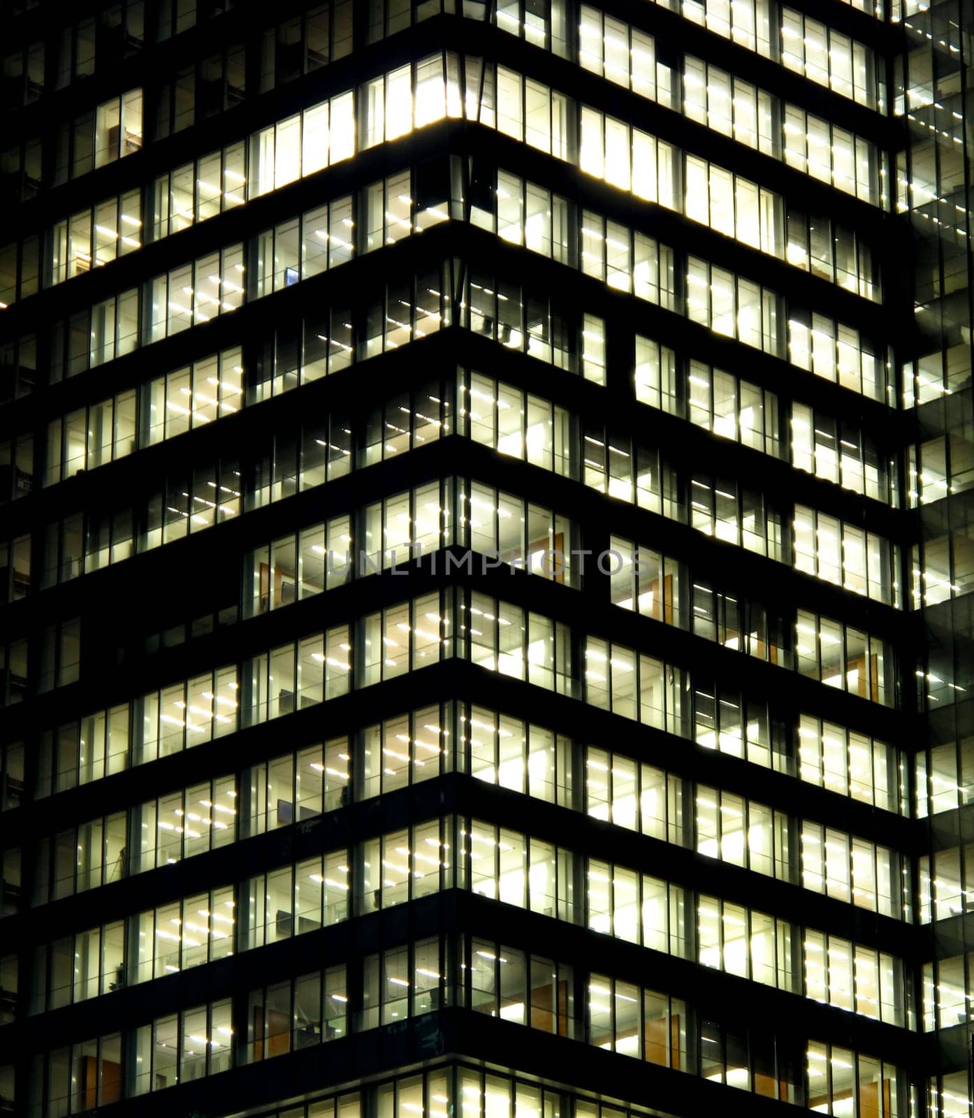 Modern office building at night