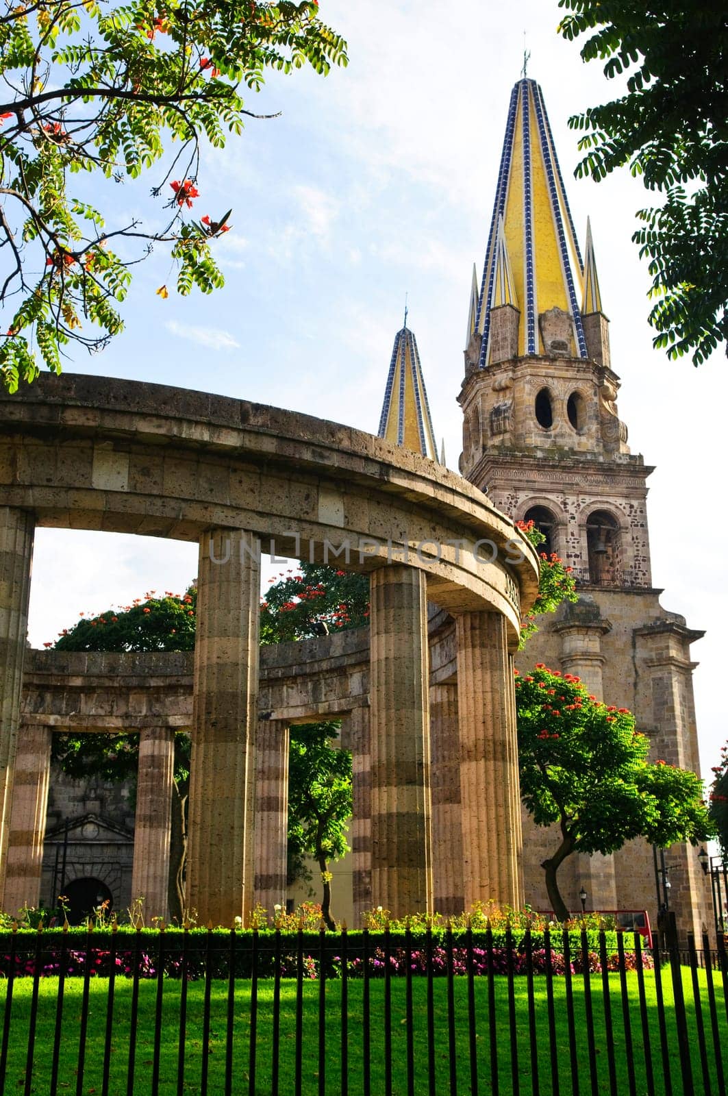 Rotunda of Illustrious Jalisciences and Guadalajara Cathedral in Jalisco, Mexico