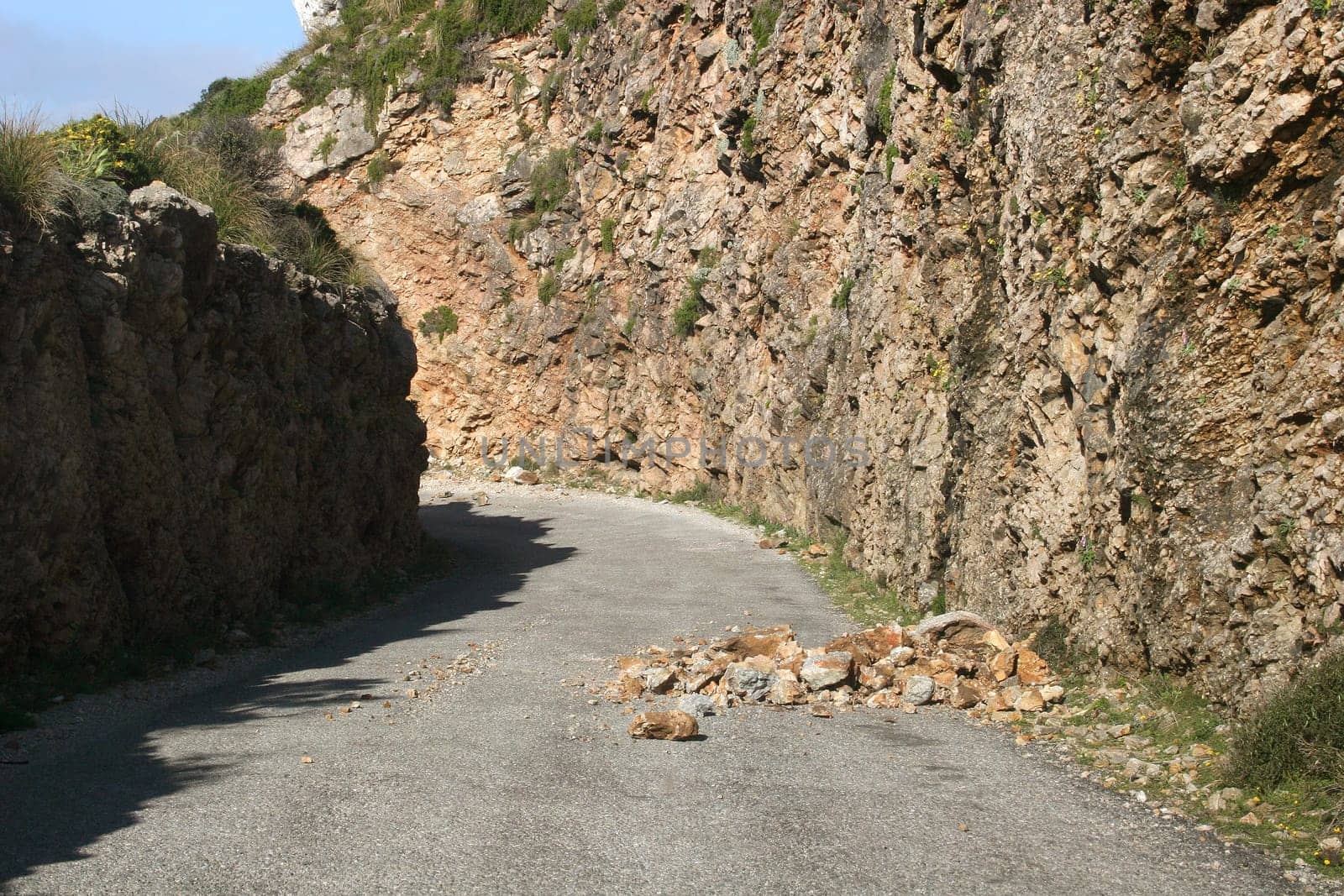 Debris on country road in Mallorca