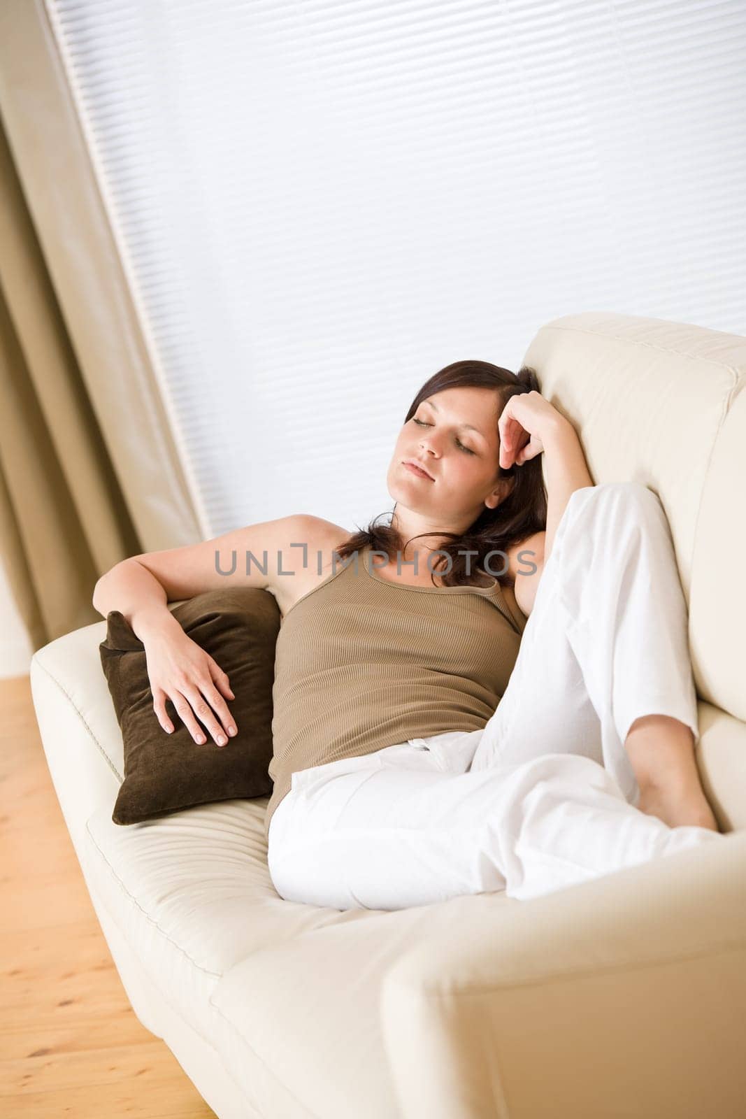 Beautiful woman lying down sleeping