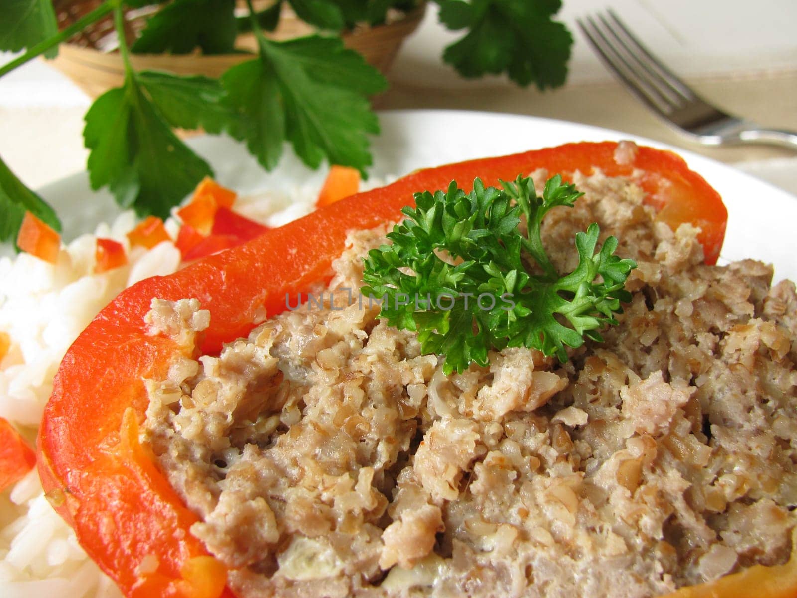 Stuffed bell pepper with rice