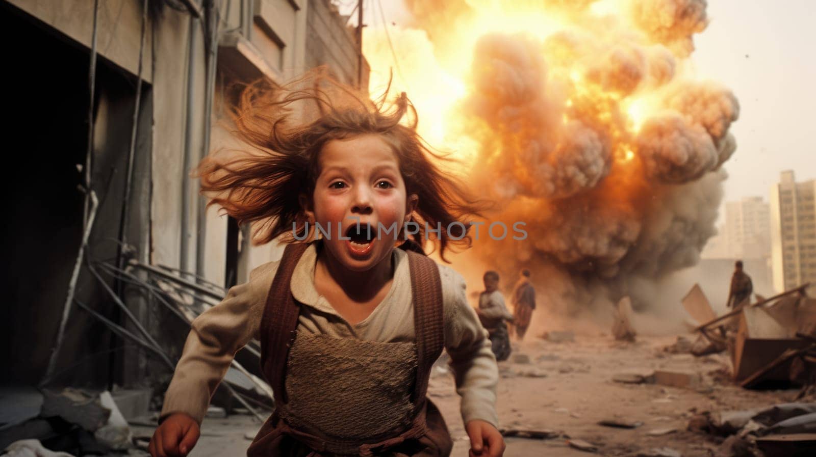 Innocent civilian running away from missile attack in the city by biancoblue