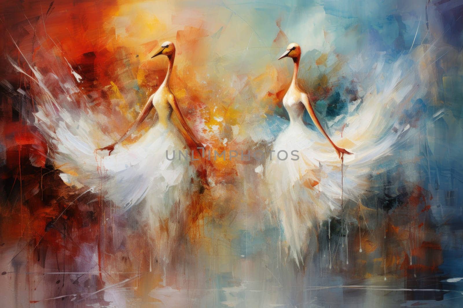 Elegant swan maidens enchanting with their graceful dance - Generative AI by Sidewaypics