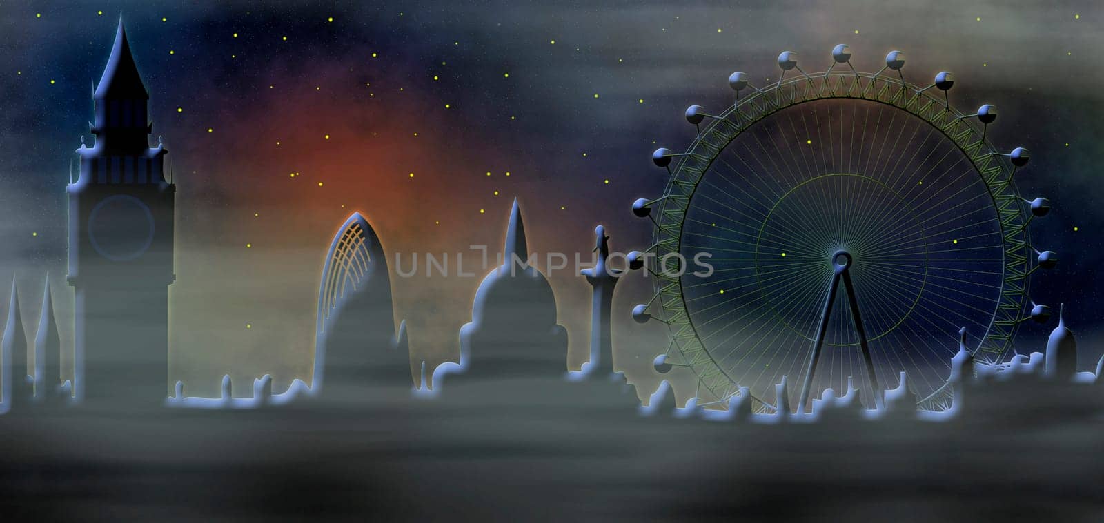 foggy London skyline