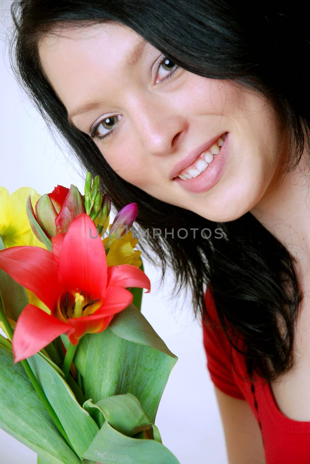 Young woman with flowers