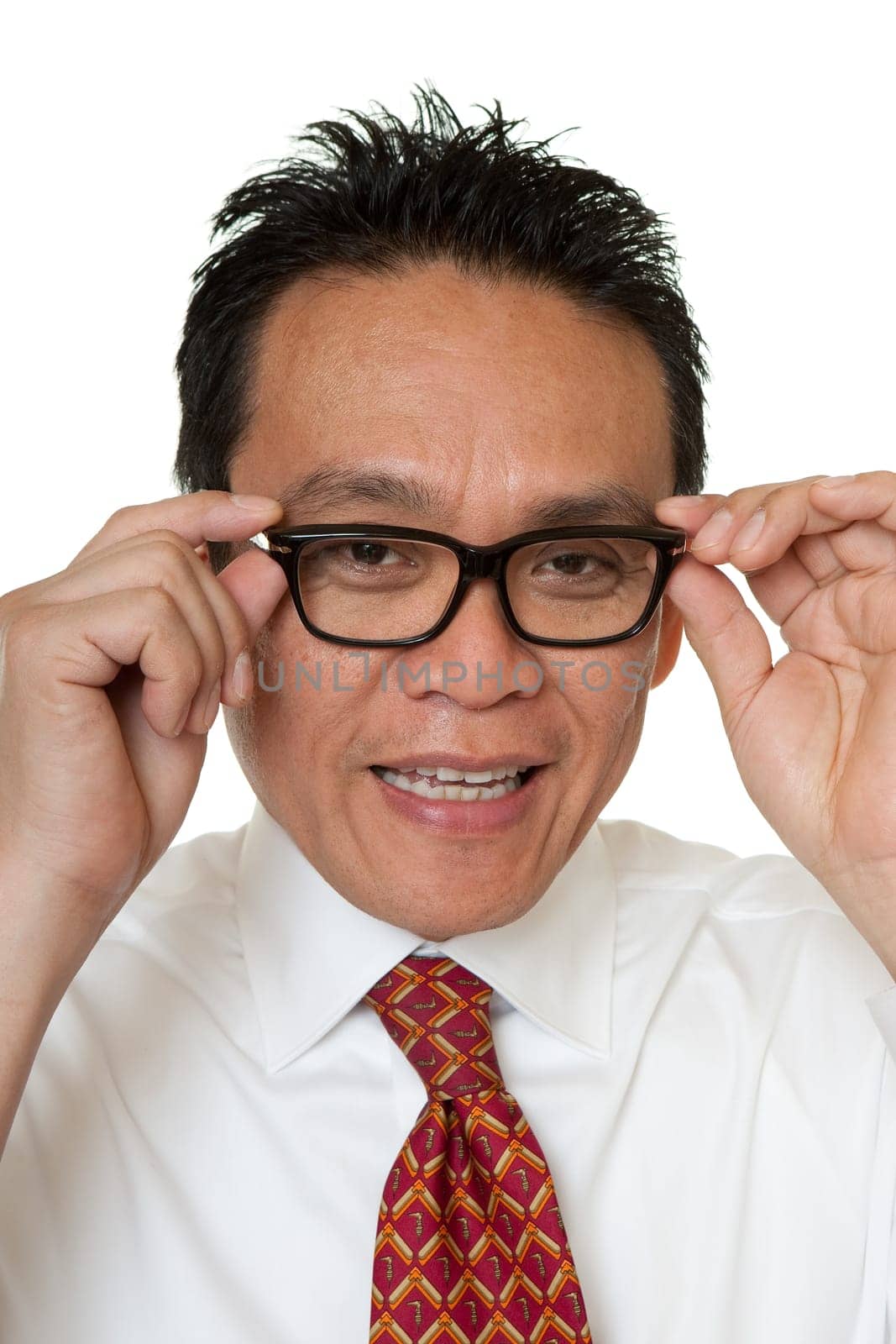 Elegant man testing glasses
