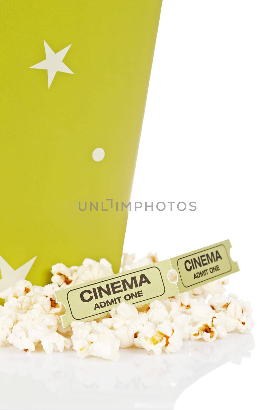 Two tickets and popcorn bucket