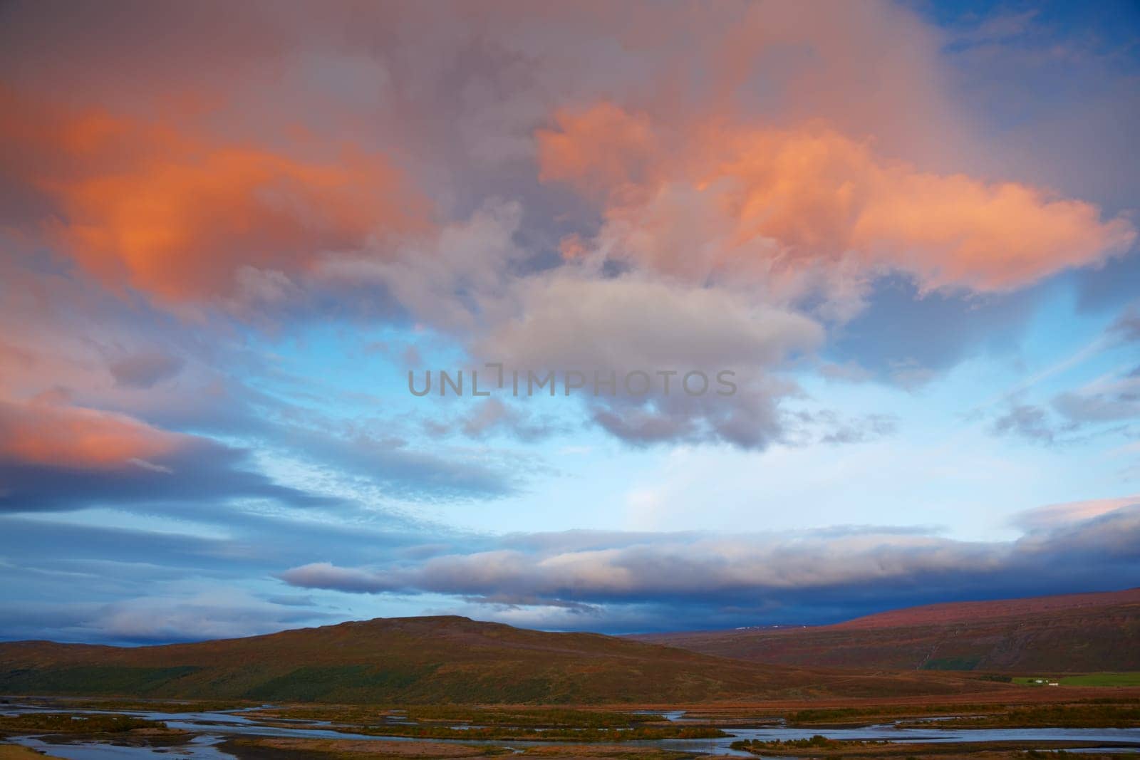 Sunrise in Skjafandafljot River, Iceland