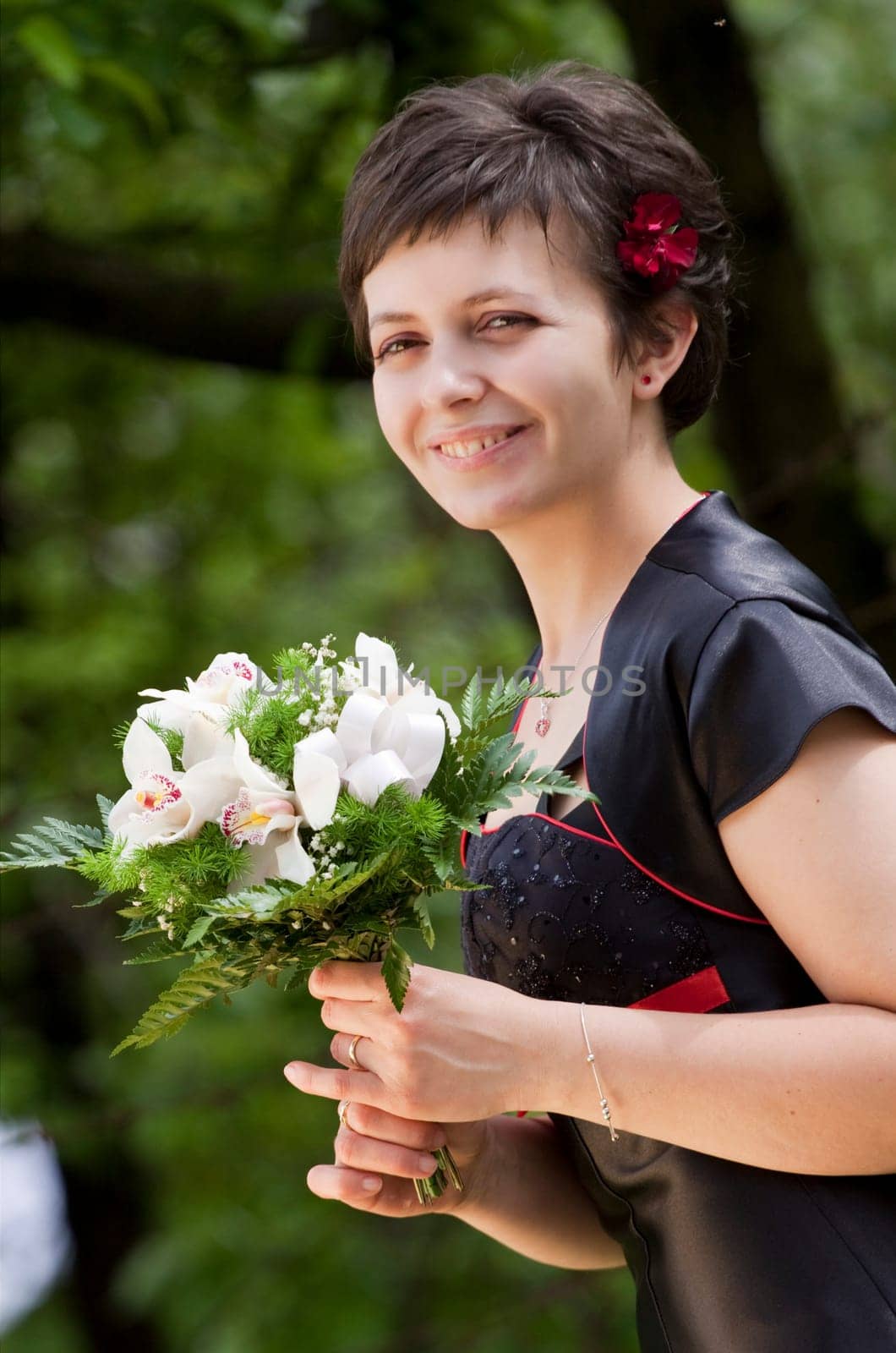Portrait of woman with bouquet