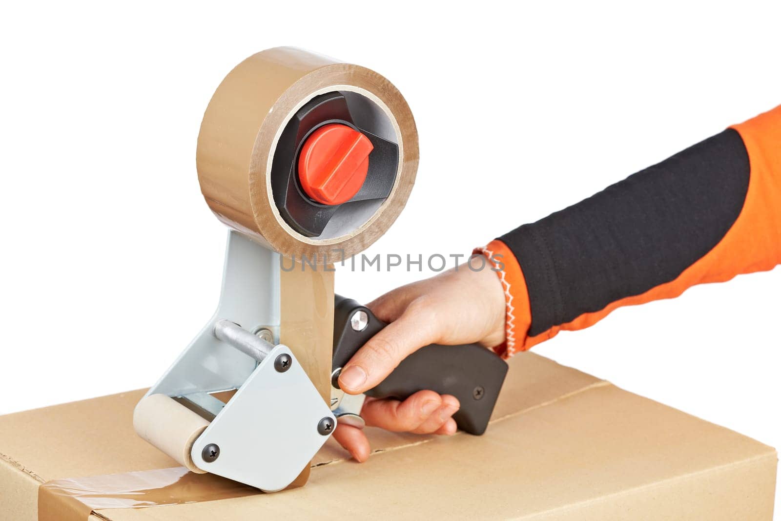 Packaging tape dispenser and shipping box