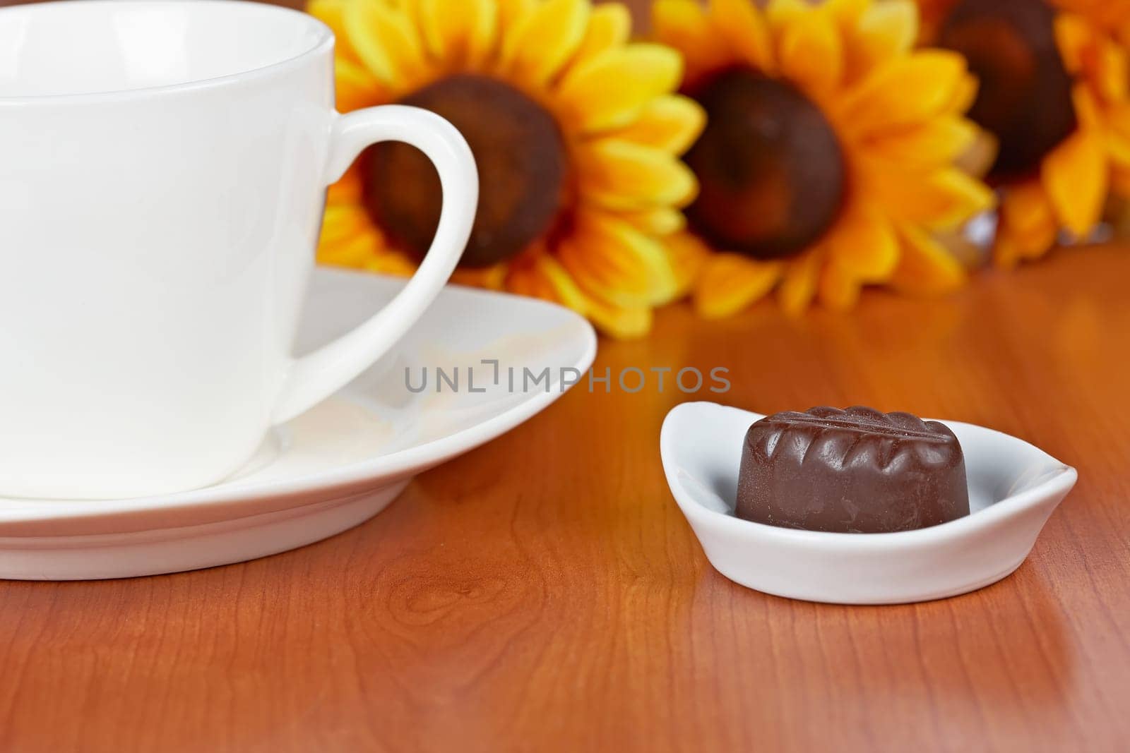 Coffee with chocolate candies