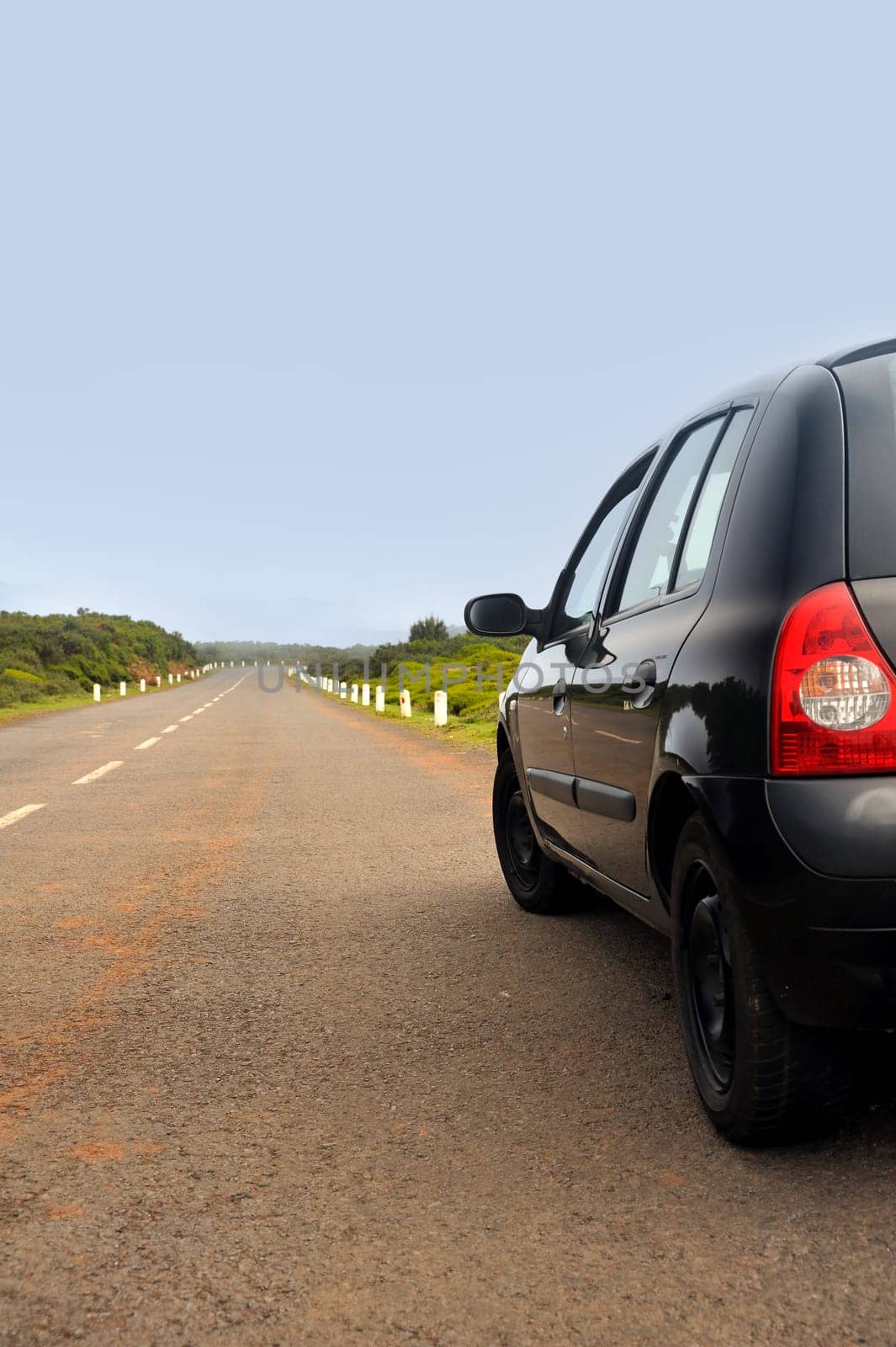 Car parked on road , Plateau of Parque natural de Madeira, Madeira island, Port