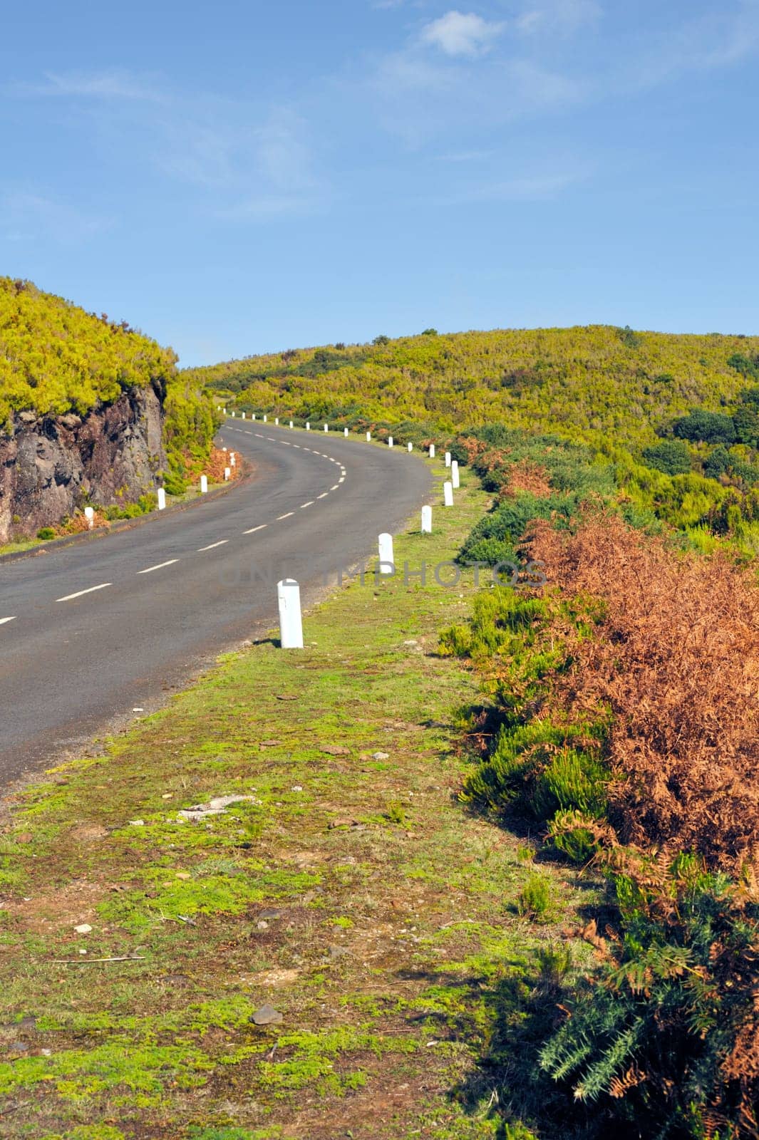 Road in Plateau of Parque natural de Madeira, Madeira island, Portugal