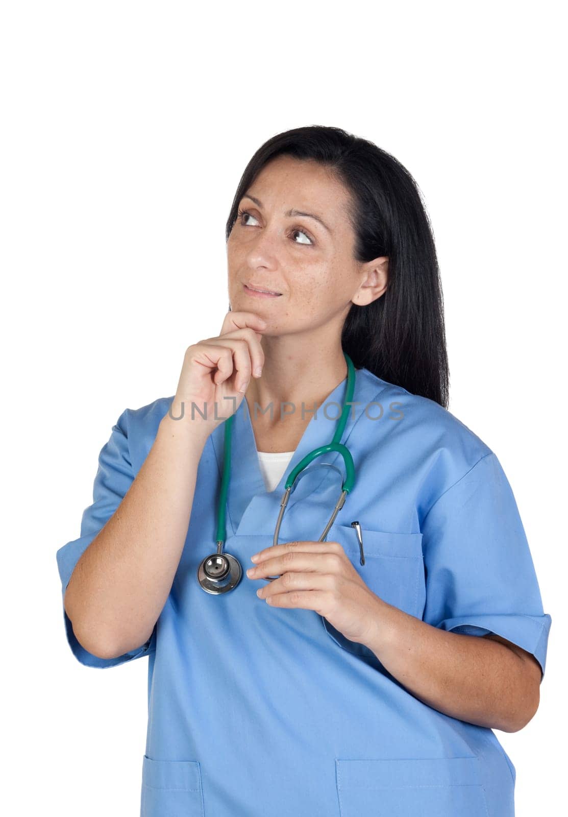 Attractive doctor woman thinking