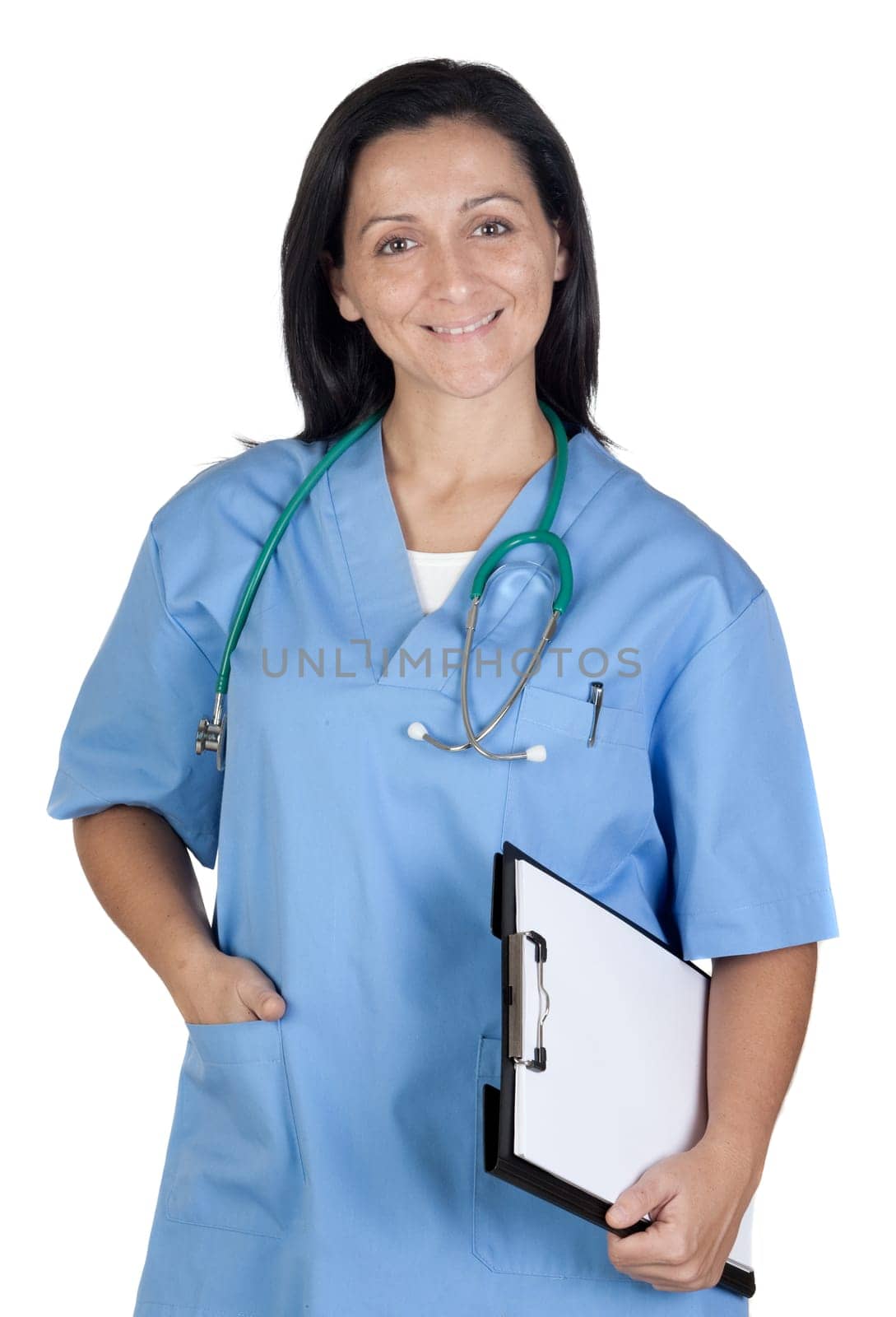 Attractive doctor woman with clipboard