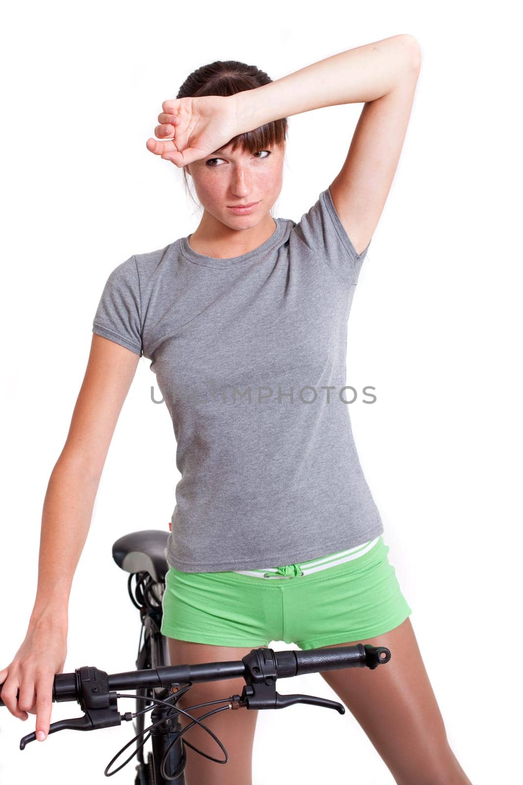 tired women with bike
