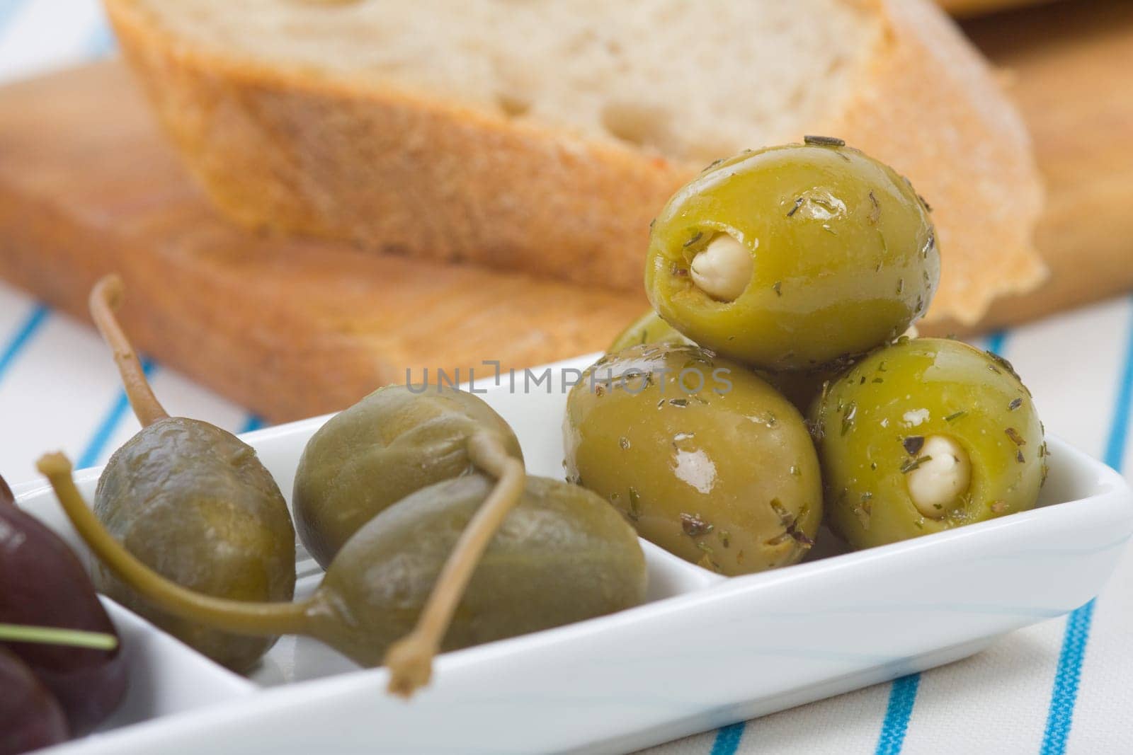 Green olives and bread