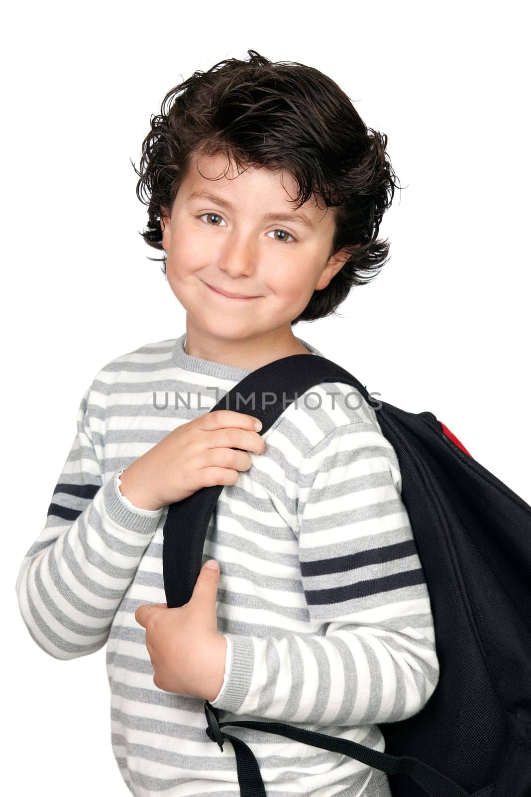 Beautiful student child with heavy backp