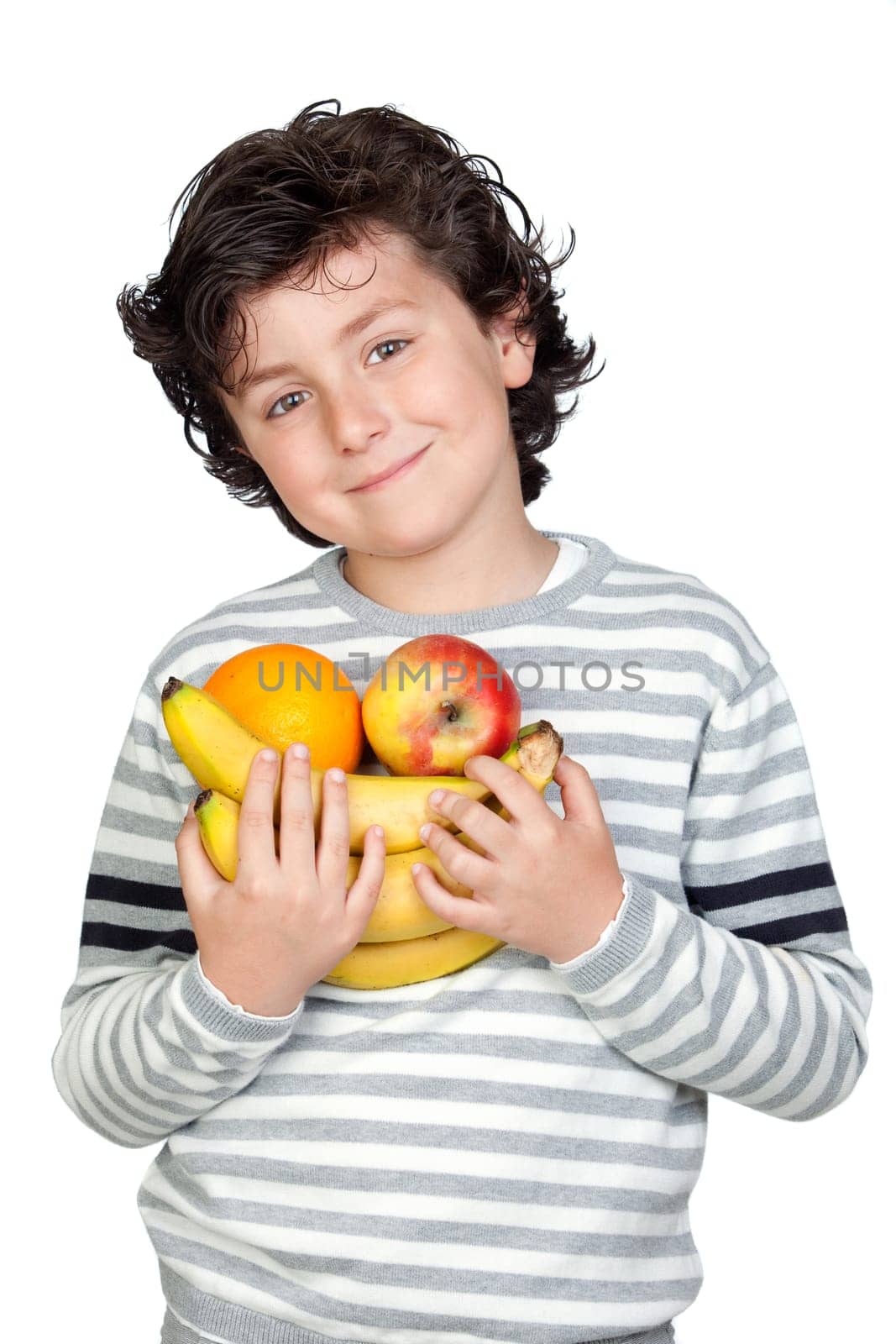 Beautiful child with many fruits