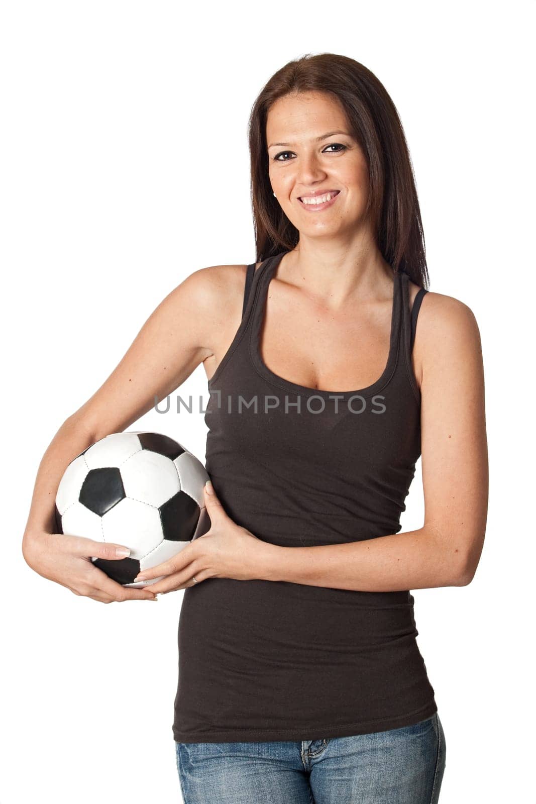 Attractive young woman with soccer ball