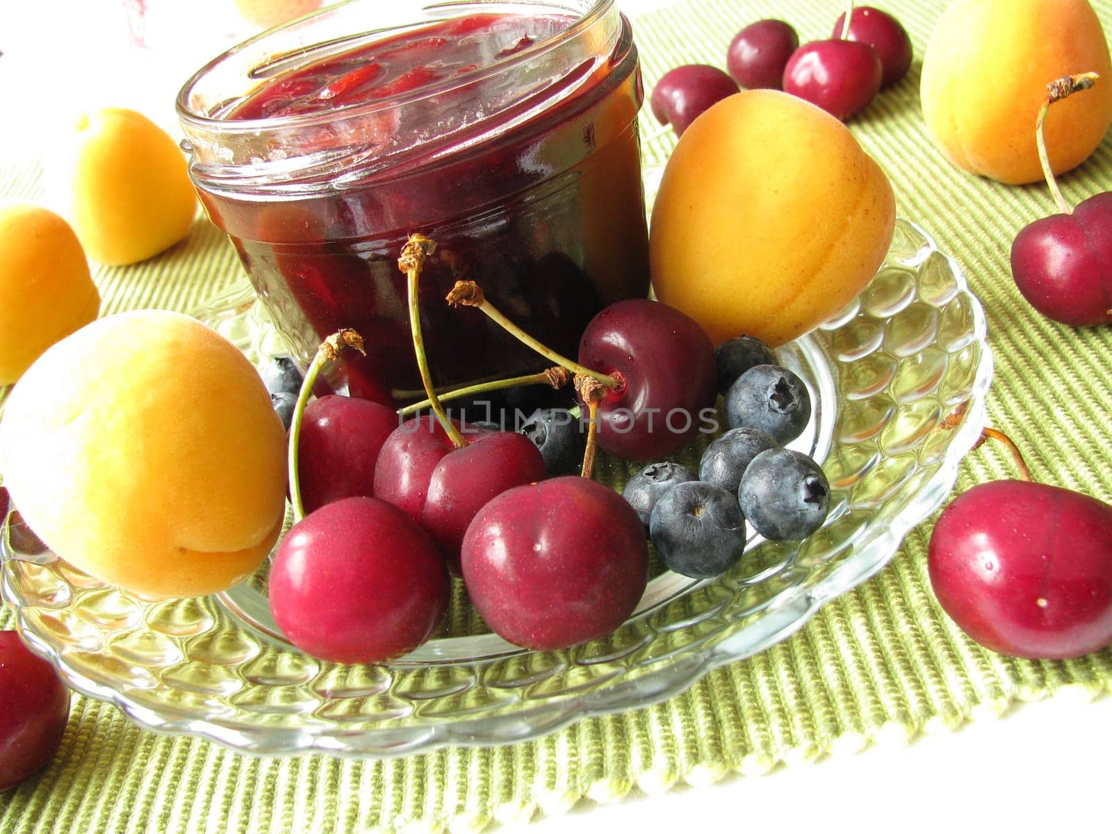 Blueberry,cherry,apricot jam
