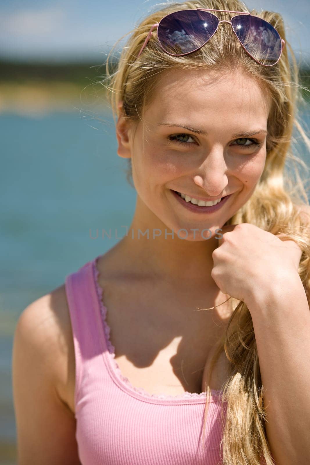 Blond woman enjoy summer sun