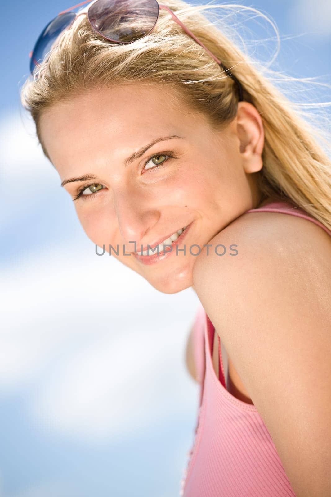 Blond woman enjoy summer sun