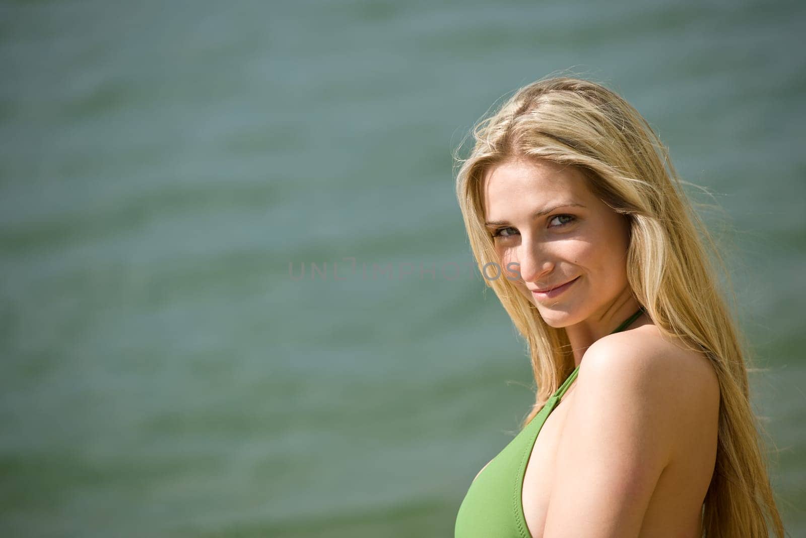 Blond woman enjoy summer sun