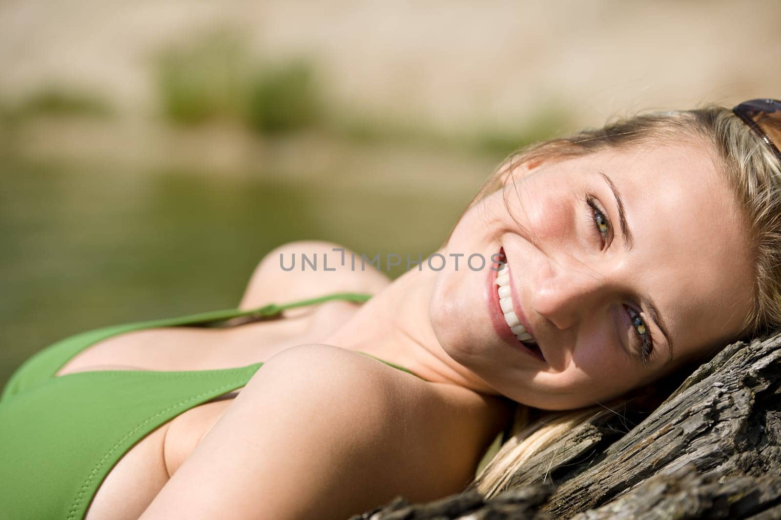 Blond woman enjoy summer sun