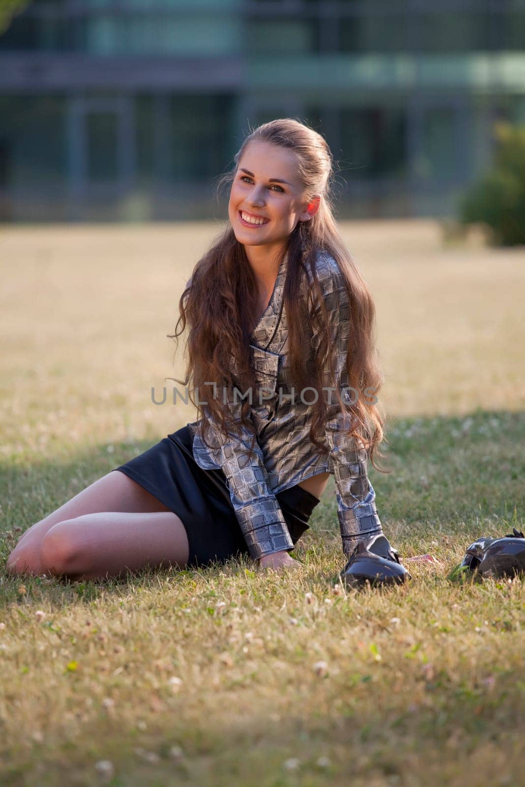 woman relaxing on grass