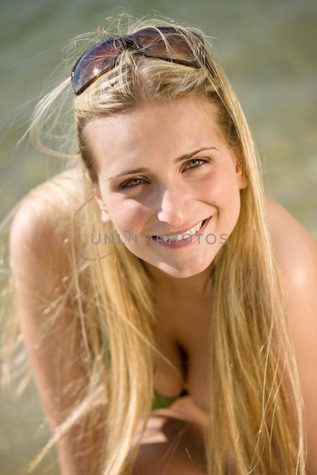 Blond woman enjoy summer sun with sunglasses
