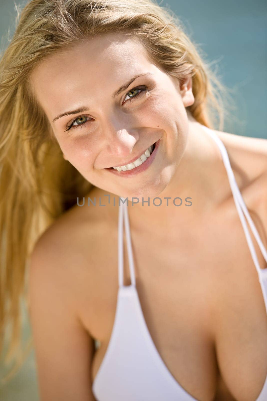 Blond beautiful woman enjoy summer sun