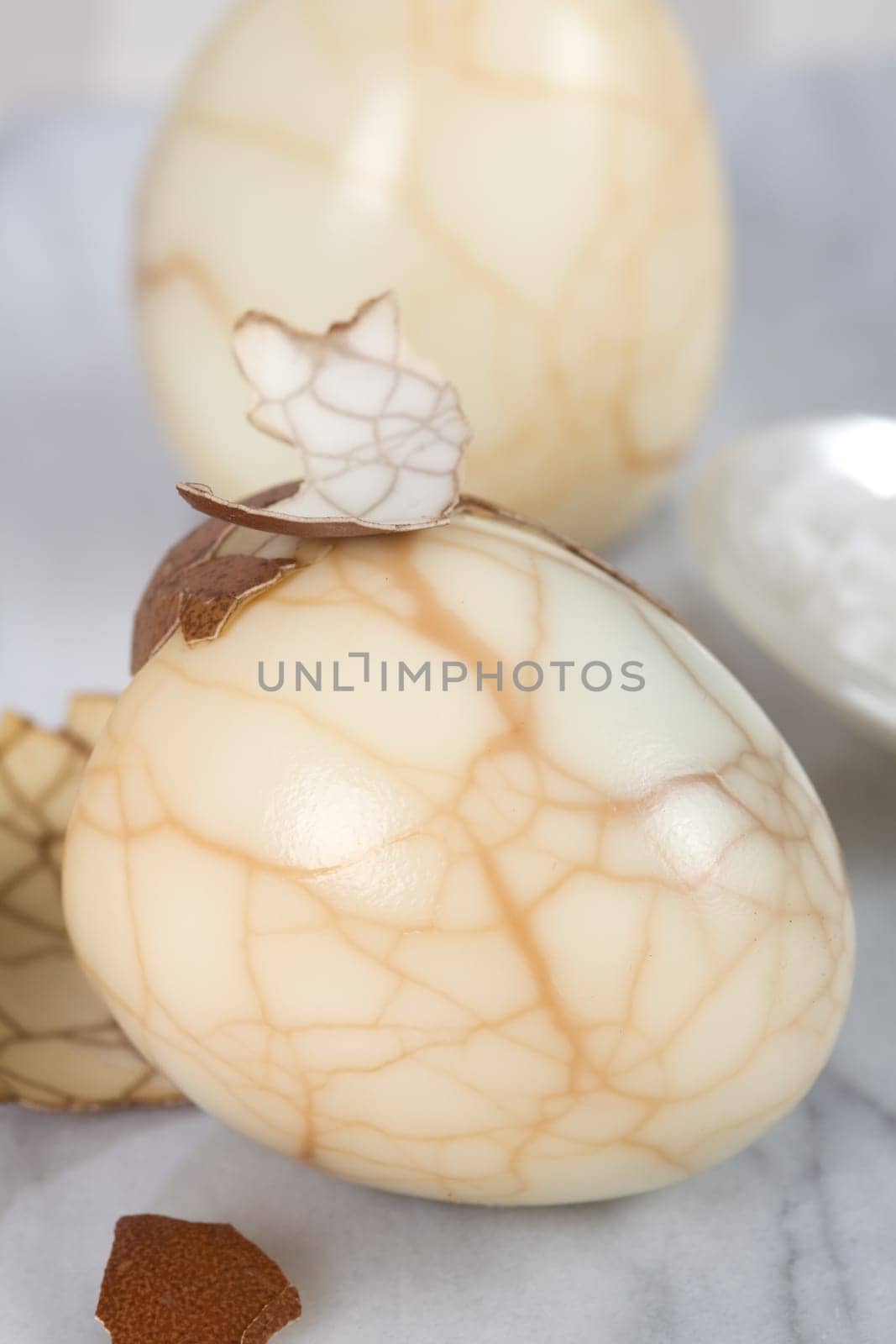 Two marble eggs close up