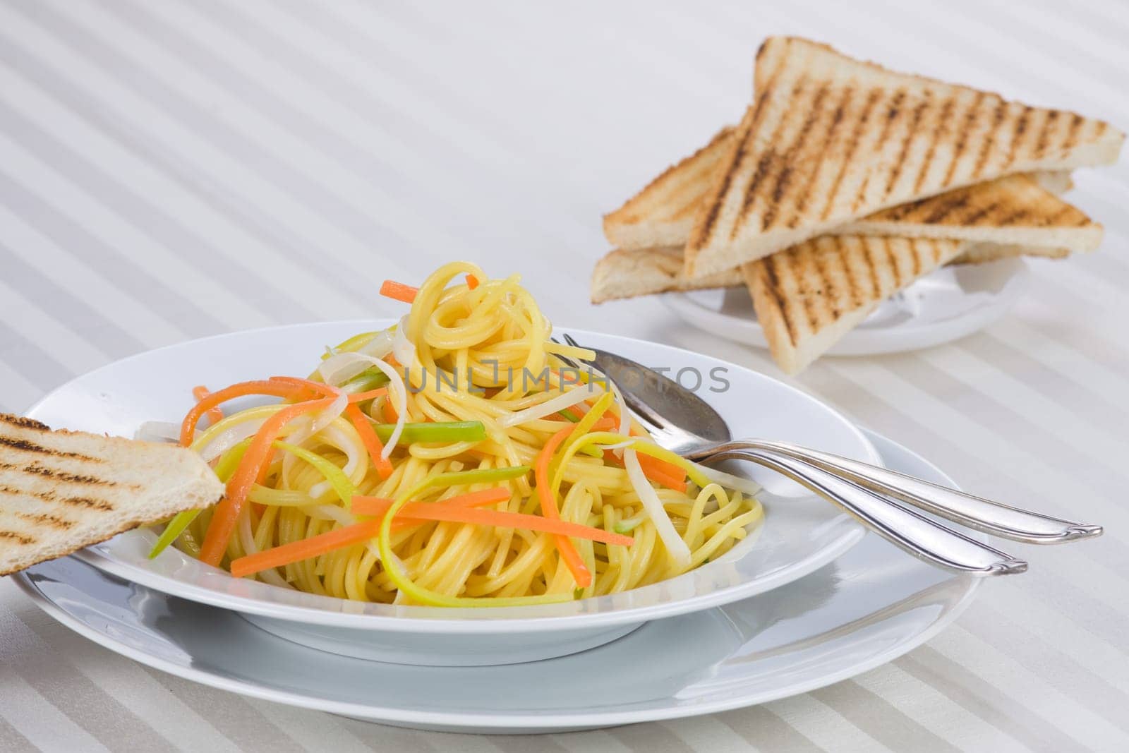 Noodles and toast
