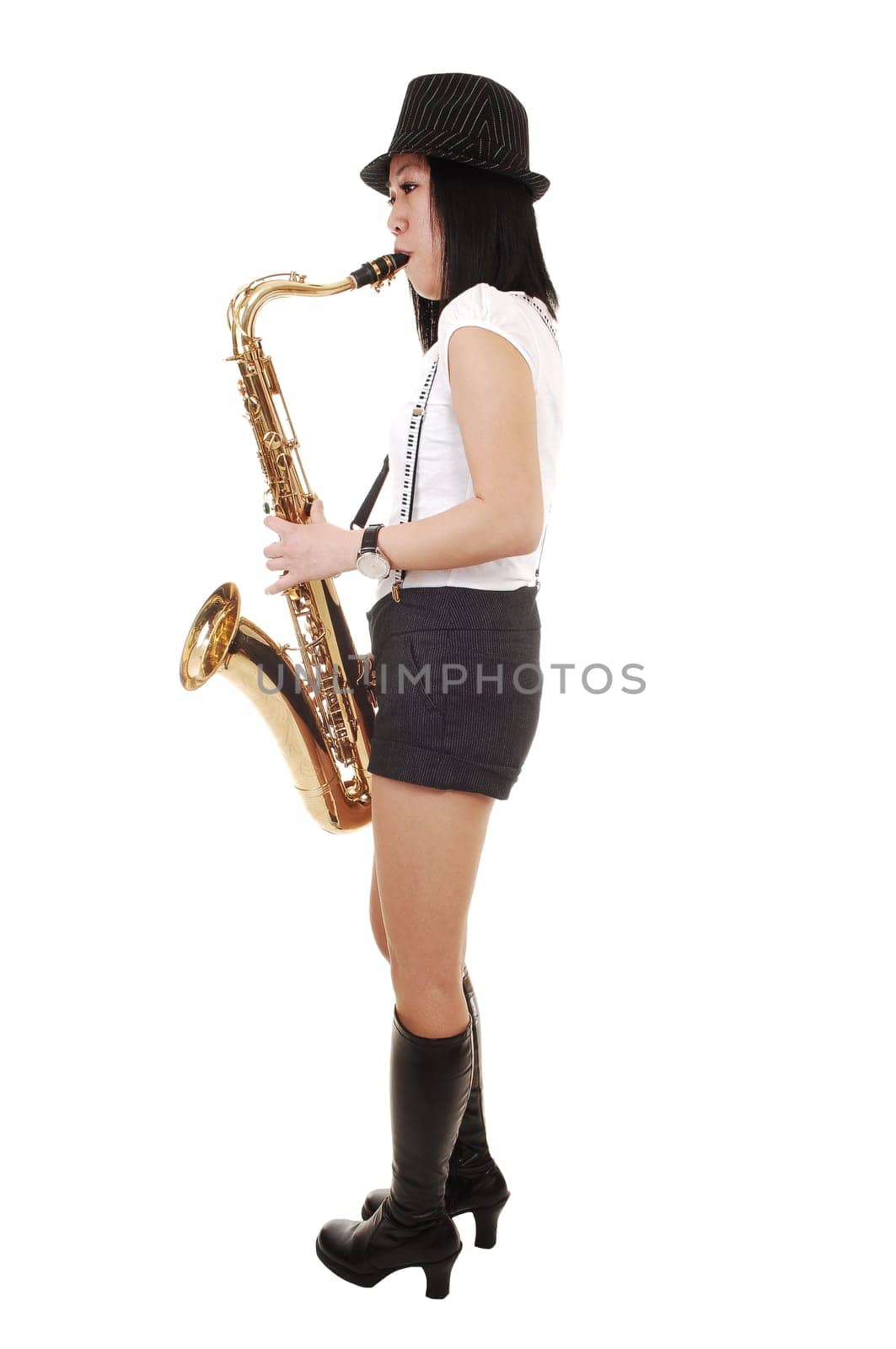 Chinese girl playing the saxophone.